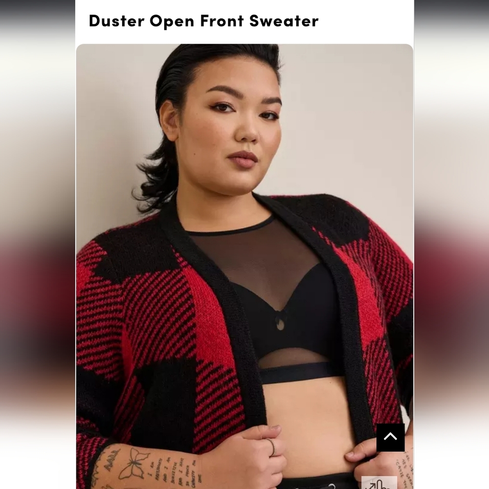 Torrid 4x Red and Black Plaid Long Cardigan - Picture 2 of 15